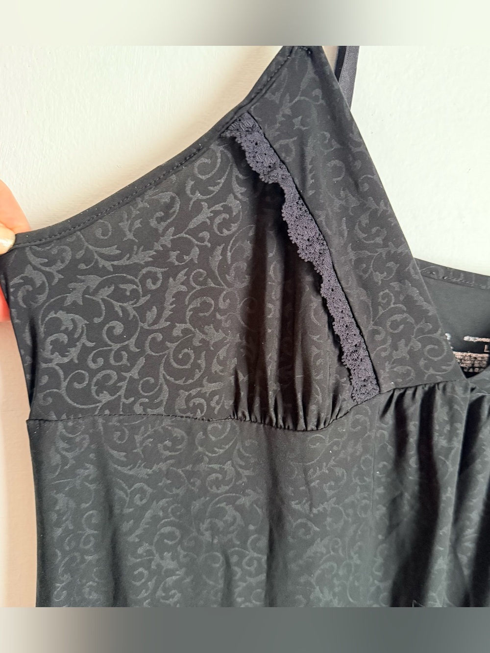 Gilligan & O’Malley Black and Grey Slip Nighty with Subtle Jacquard Pattern